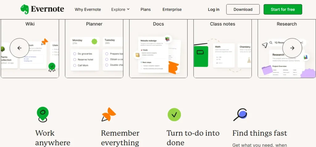 Evernote homepage