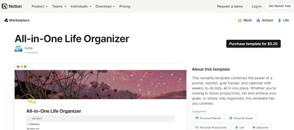 Notion app homepage