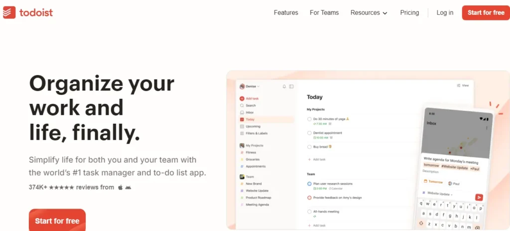 todoist app homepage