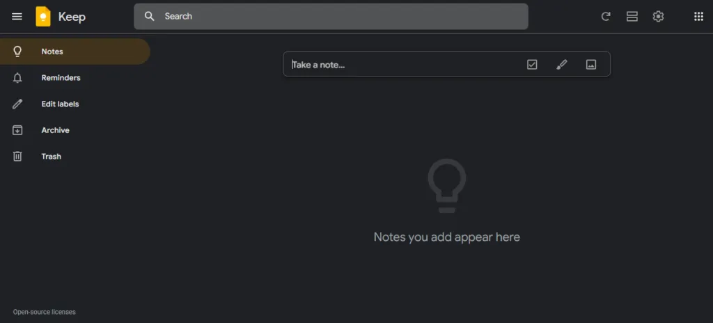 Google Keep interphase